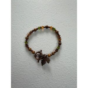 Green brown neutral natural colored leaf charm bracelet accessories jewelry fall